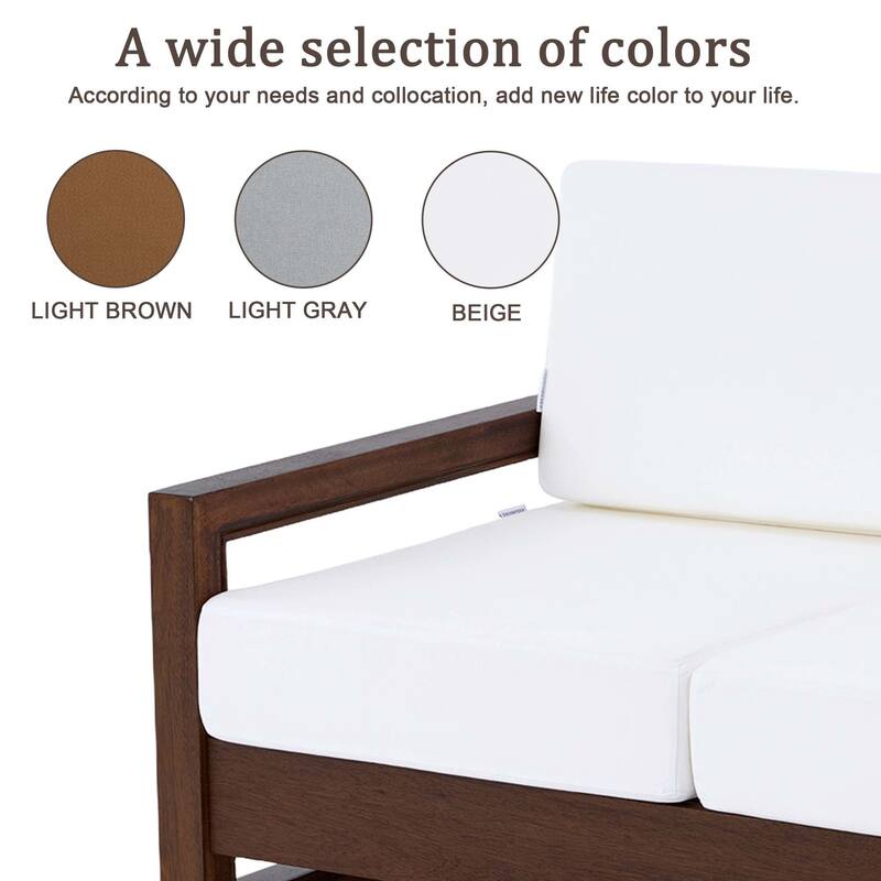 Teak Wood Cushioned Outdoor Patio Loveseat Set with Side Table