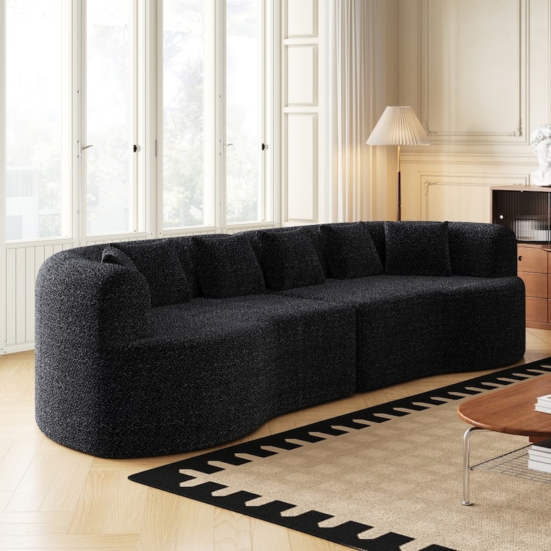 106.3" Chenille Curved Sectional Bone-Free Cloud Sofa with 6 Pillows