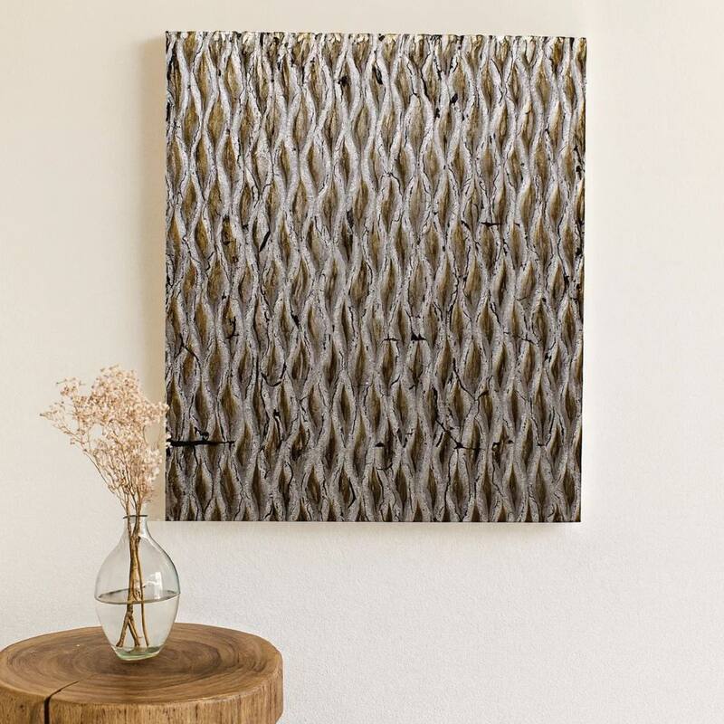 Modern Style Wooden Wall Decor with Patterned Carving, Large, Silver - 6 x 12