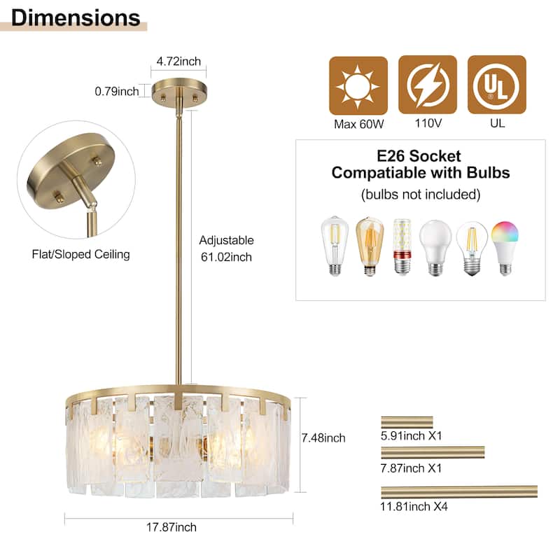 Starsky 4 - Light Modern Drum Handcrafted Textured Glass Chandelier