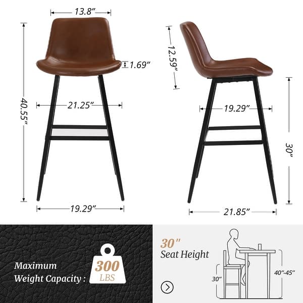 dimension image slide 10 of 12, LUE BONA Modern Industrial Counter Stools Faux Leather Upholstered Counter Height Bar tools with Back