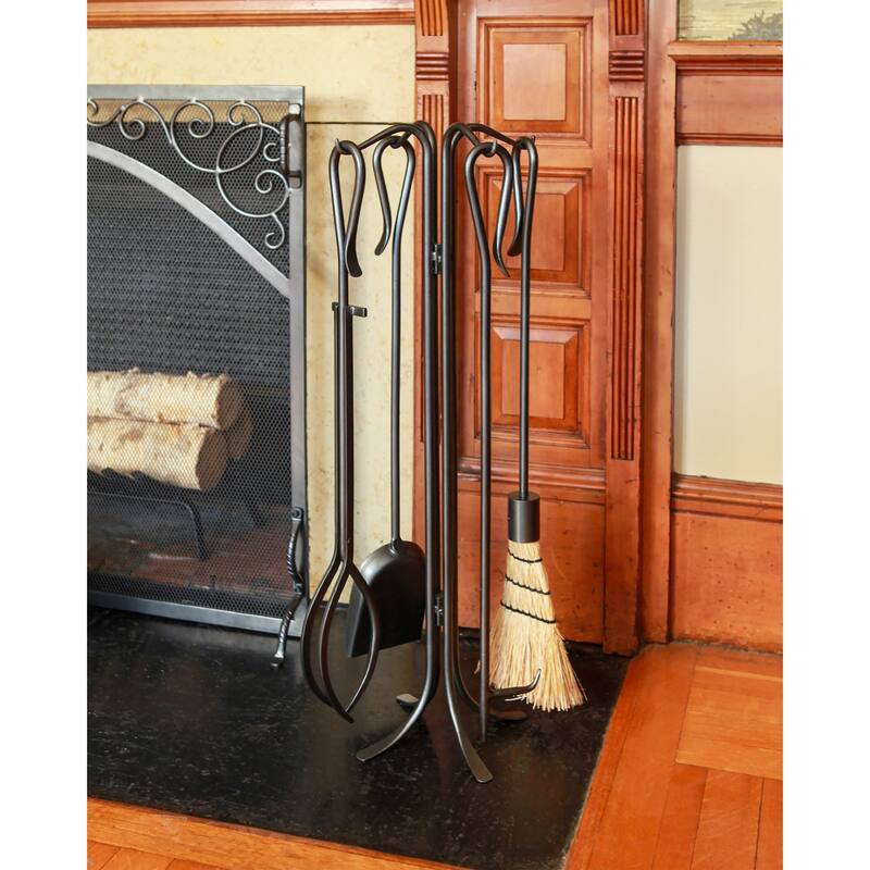 Achla Designs Hearth Hooks Fireplace Set of 4 Tools, 31 Inch Tall, Graphite Finish