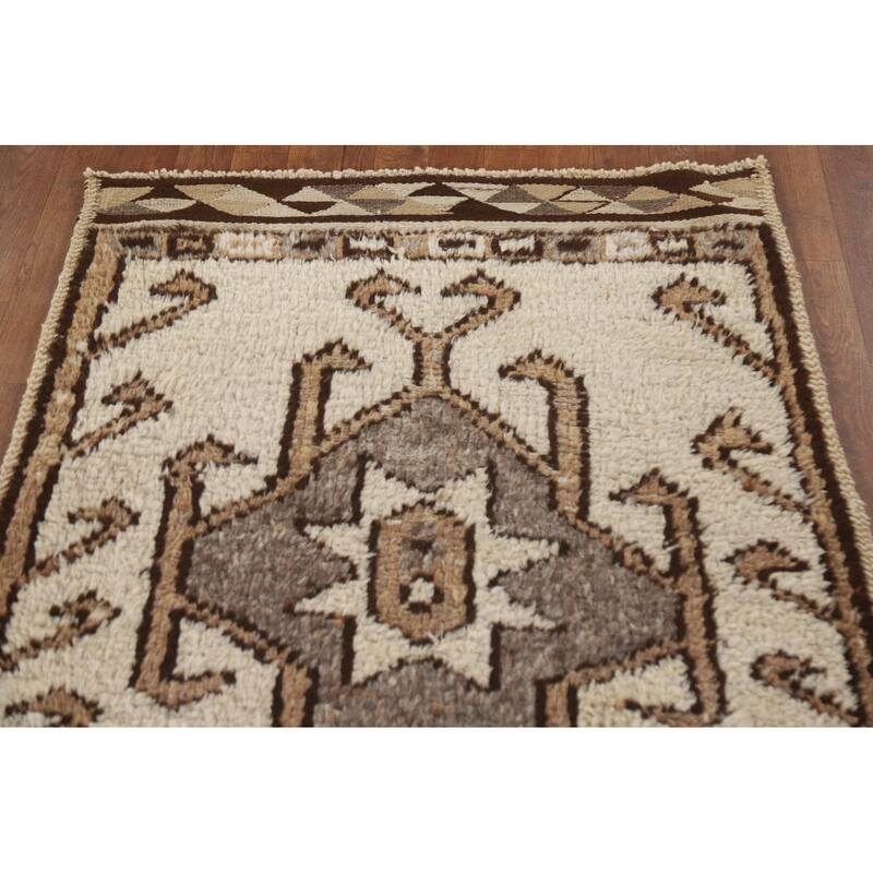Geometric Anatolian Turkish Runner Rug Hand-knotted Wool Carpet - 3'5"x 11'11"