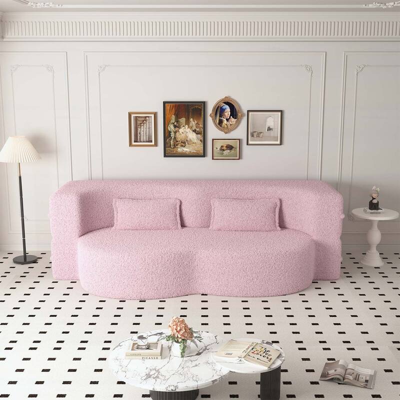Modern Floor Sofa with 2 Pillows,Convertible Sleeper Sofa Bed