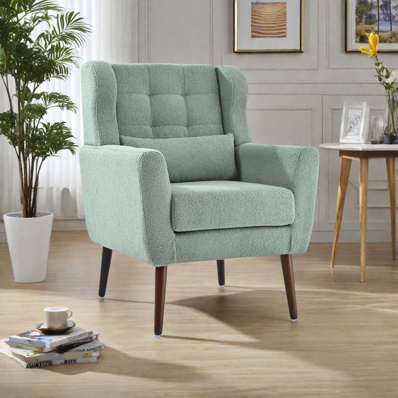Teddy Fabric Accent Chair with Wooden Legs and Mid-Century Lounge Chair (275lb Capacity)