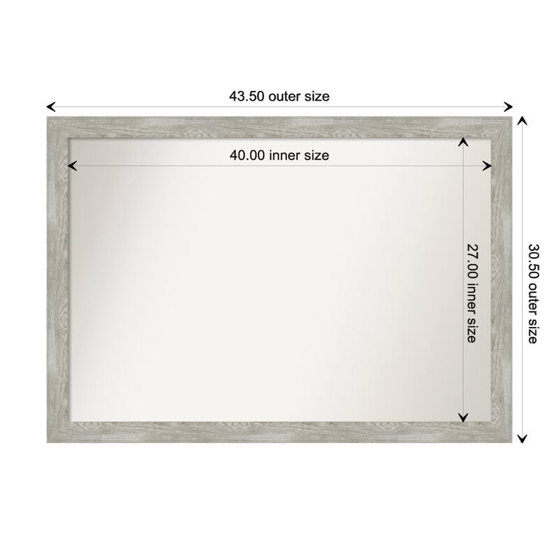 Dove Greywash Narrow Framed Non-Beveled Custom Wall Mirror, Bathroom Vanity Mirror - Outer Size: 43.5 x 30.5