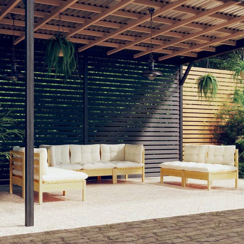 vidaXL Solid Pinewood Patio Lounge Set 7 Piece with Cushions Multi Colors