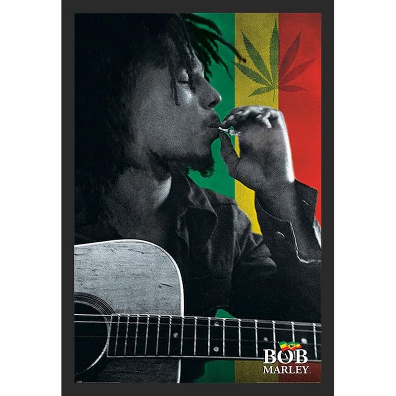 Bob Marley Smoke in Color and Black and White Framed Poster - 24 x 36 Inch