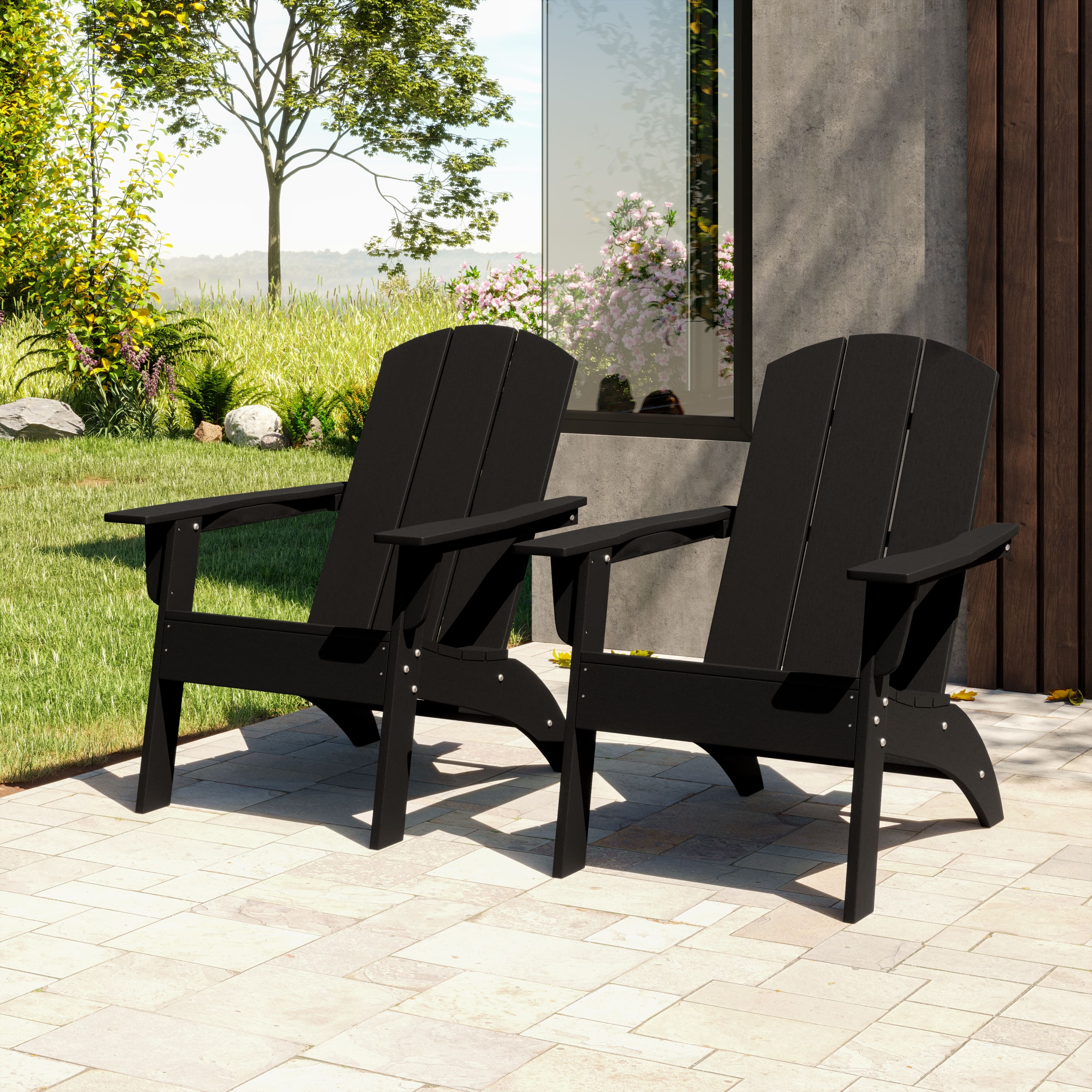 Ellie 2 Pack Outdoor HDPE Weather Resistant Modern Adirondack Chair Black