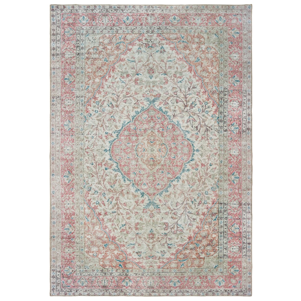 Vista Home Savannah Antiqued Medallion Ivory and Pink Area Rug