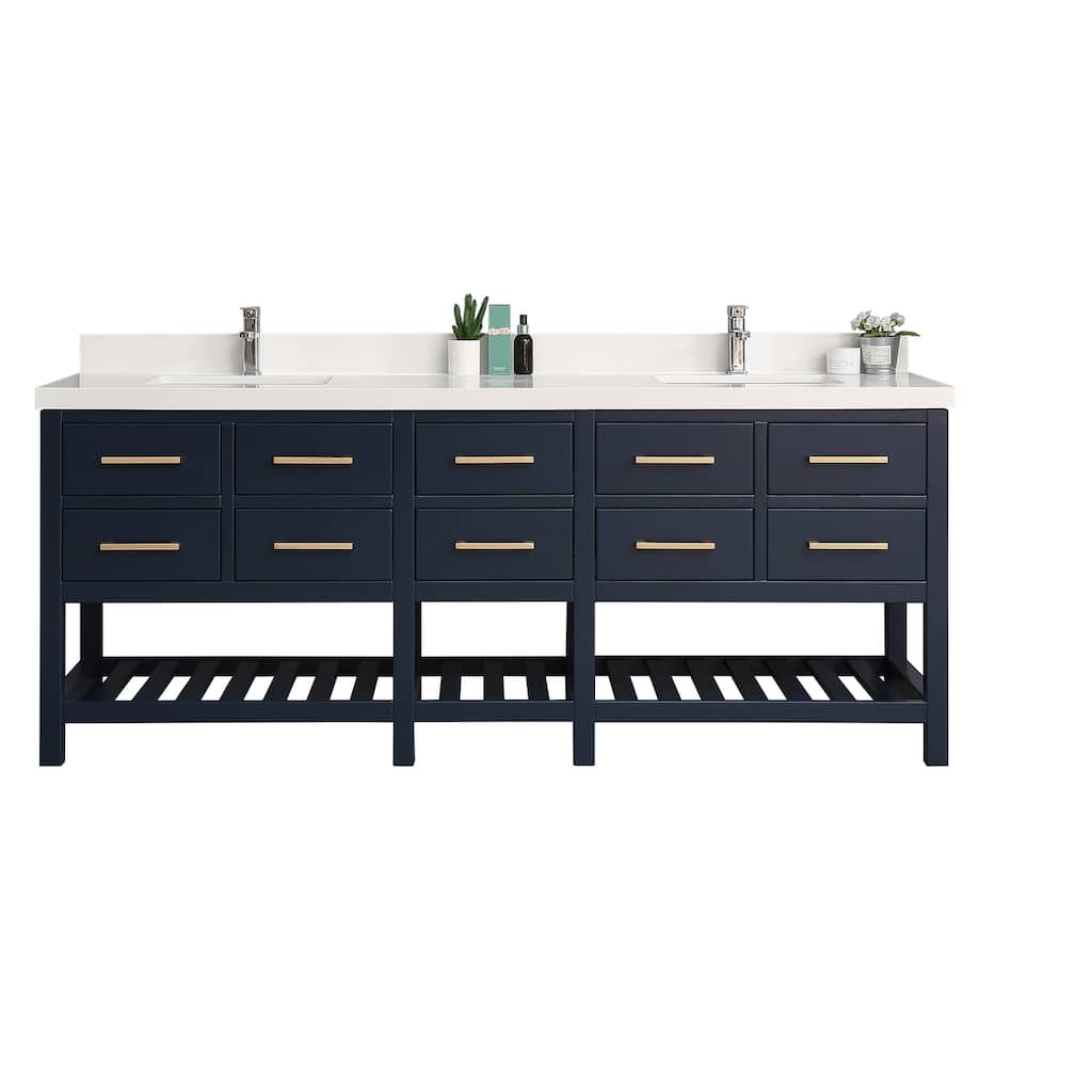 Willow Collections 84 x 22 Santa Fe Double Bowl Sink Bathroom Vanity with 2 in Quartz