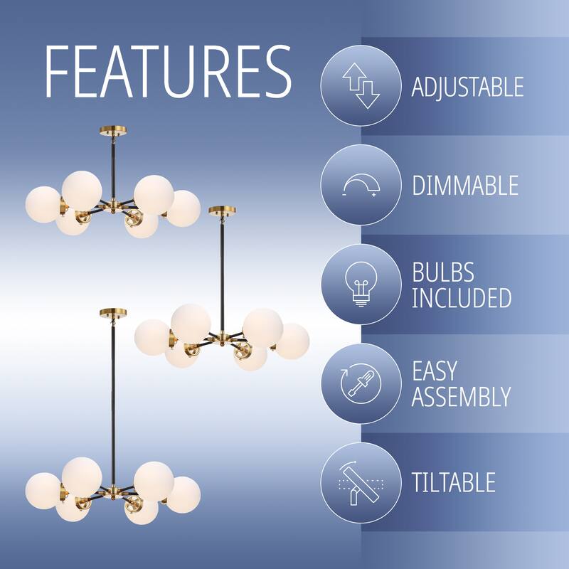 Maura 6-Light 28" Brass Cluster Pendant, by JONATHAN Y