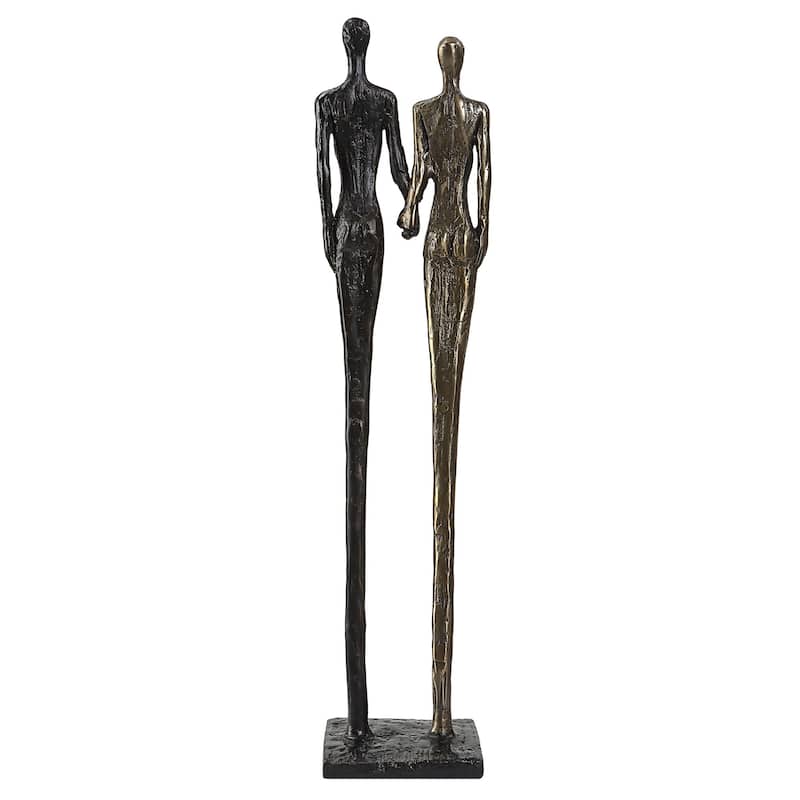 Two People Holding Hands Cast Iron Sculpture - 20" - Bronze and Brass Finish