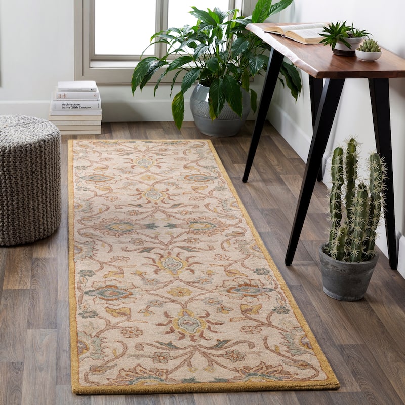 Hand-tufted Coliseum Beige Floral Wool Area Rug (8' x 11')