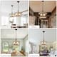 Cusp Barn 5-Light Farmhouse Wood Chandelier Adjustable Handmade Rustic Drum Ceiling Light Fixture Hanging Lamp for Foyer Kitchen