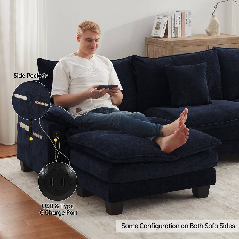Modular Sectional Sofa, Comfy Cloud Couch Sectional Sofa with Ottoman, Deep Seat Sofa Sleeper for Living Room