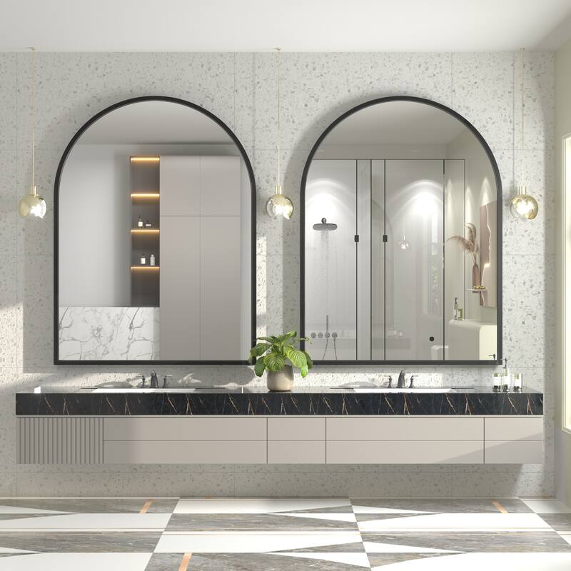 Arch High-Strength Tempered Glass and Aluminum Alloy Framed French Cleat Mounted Wall Mirror