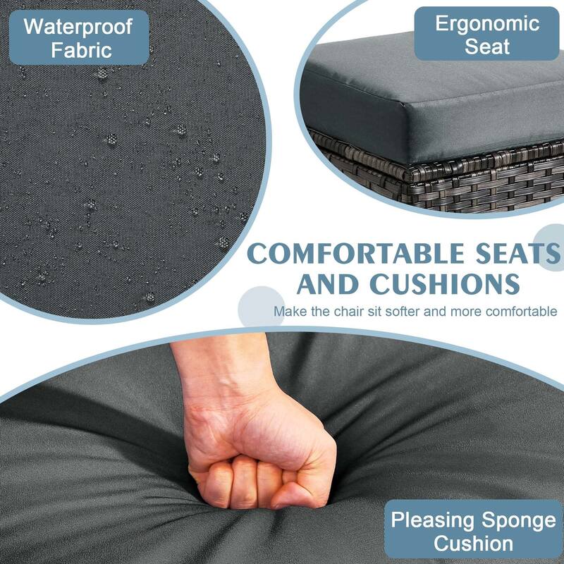 Outdoor Patio PE Wicker Ottoman with Cushion