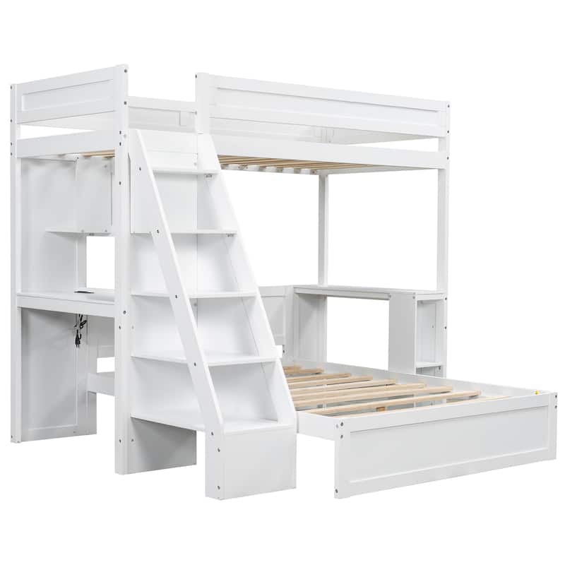 Twin XL Over Full Bunk Bed with Integrated Desk, USB Charging Station & Storage Staircase by Harper&Bright Designs