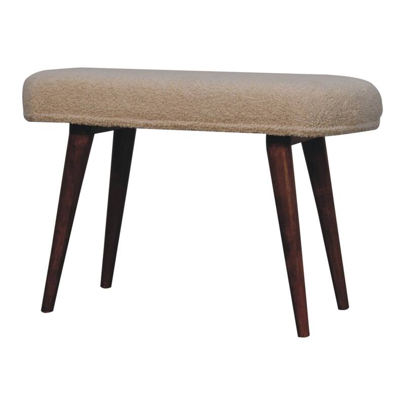 Artisan Furniture Solid Wood, Upholstered Honey Caramel Boucle Cream Nordic Bench