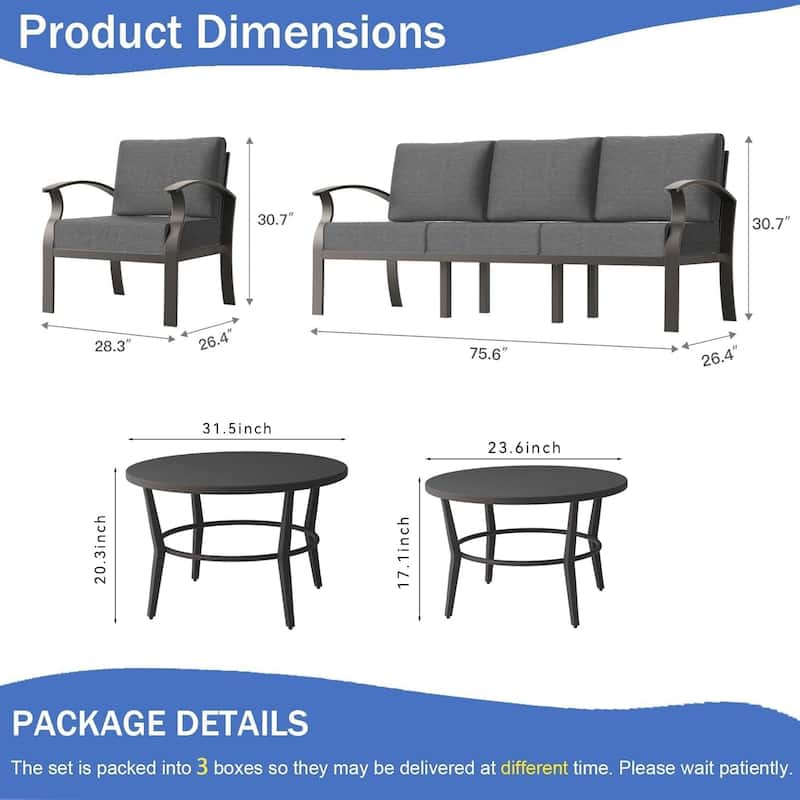 Kullavik Aluminum Outdoor Patio Sectional Sofa Set with Swivel Rocking Chairs and Coffee Table