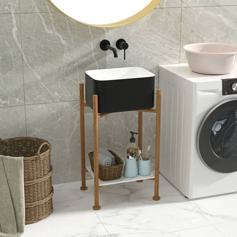 Lordear 16 inch Wide Deep Basin Black&White Ceramic Bathroom Vessel Sink