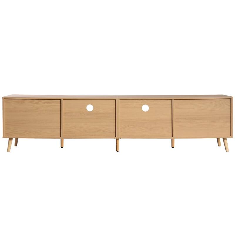 Farmhouse Rattan TV Stand for TVs up to 85" with Storage & Wood Legs