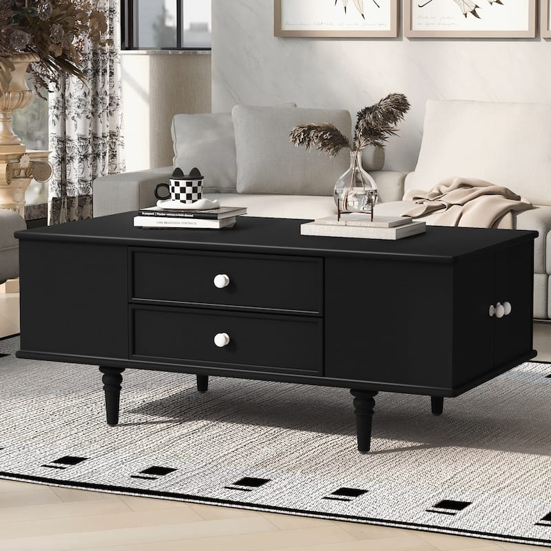 Modern Rectangle Coffee Table with Four Drawers, Two Side Hidden Storage Compartments, 47.2" Wood Coffee Table