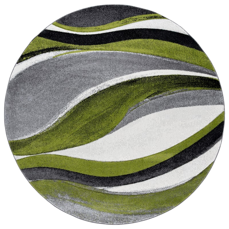 SAFAVIEH Hollywood Zohreh Mid-Century Modern Abstract Rug - 3' Round - Grey/Green