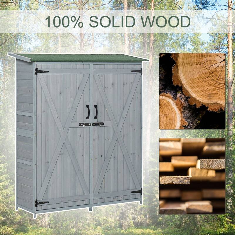 Outsunny Fir Wood Garden Storage Shed with Lockable Doors