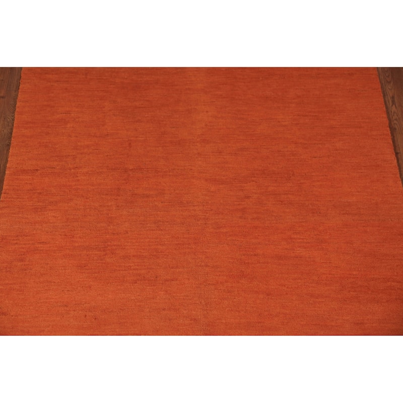 Orange Indian Gabbeh Oriental Rug Hand-Knotted Wool Carpet - 4'6" x 6'5"