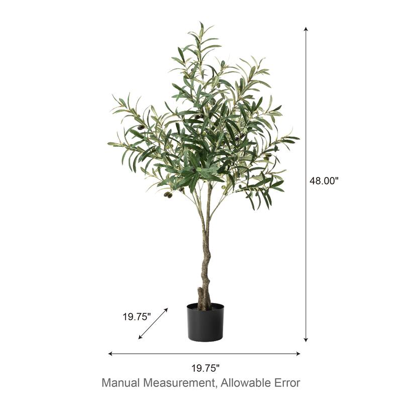 Glitzhome 3ft-6ft Set of 2 Artificial Olive Trees/ Bamboo/ Ficus with Ceramic Planters Real Touch