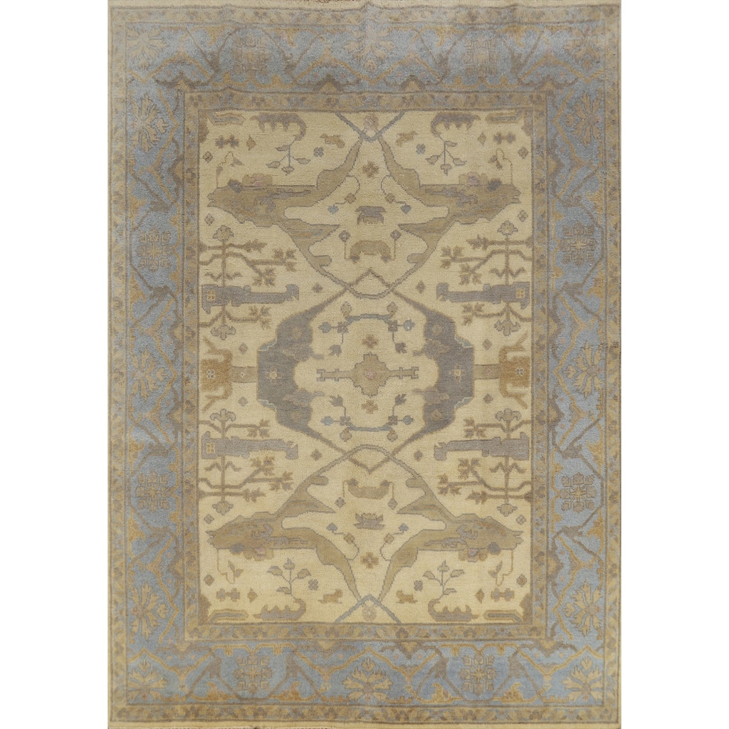 Oushak Indian Area Rug Handmade Transitional Beige Wool Carpet - 8'1" x 9'8"