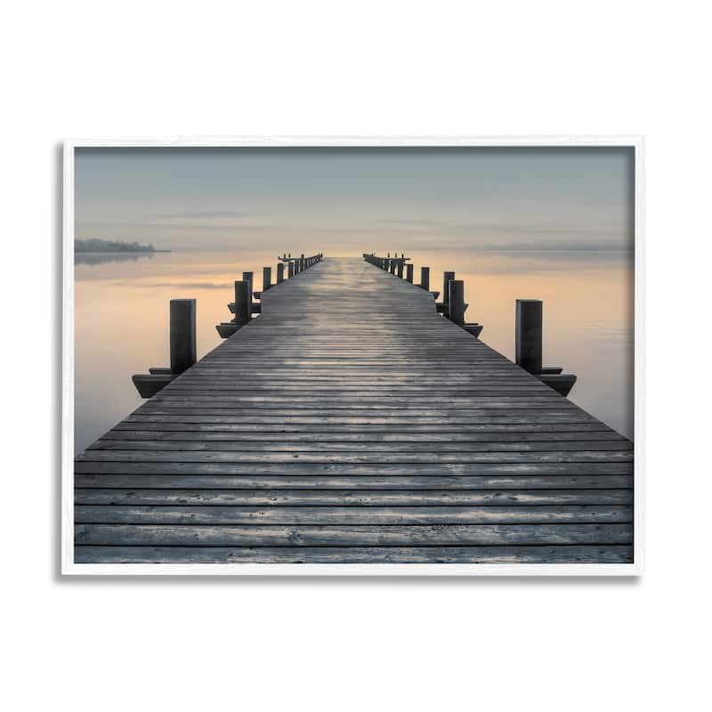 Stupell Quiet Serene Dock Pier Foggy Morning Sunrise Scenery Framed Wall Art - Orange