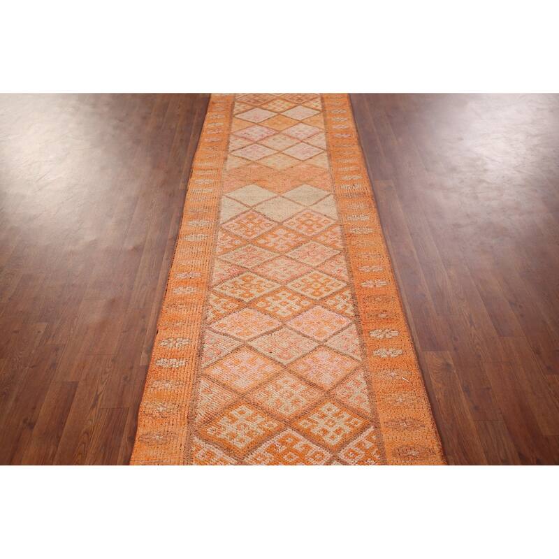 Oushak Turkish Vintage Runner Rug Hand-Knotted Geometric Wool Carpet - 2'8"x 13'7"