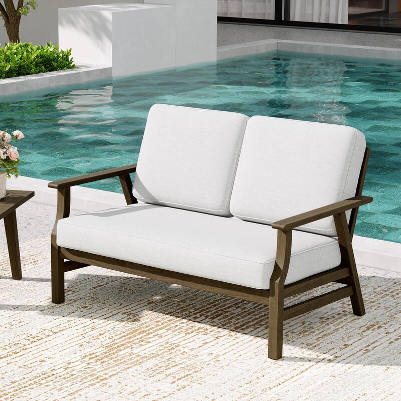 Teak Frame Outdoor Loveseat Daybed with Water-Resistant Cushions.