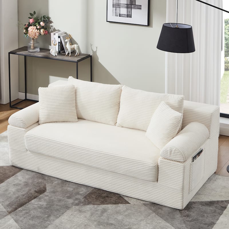 78" W Convertible Sleeper Sofa Bed Corduroy Loveseat with Pillows