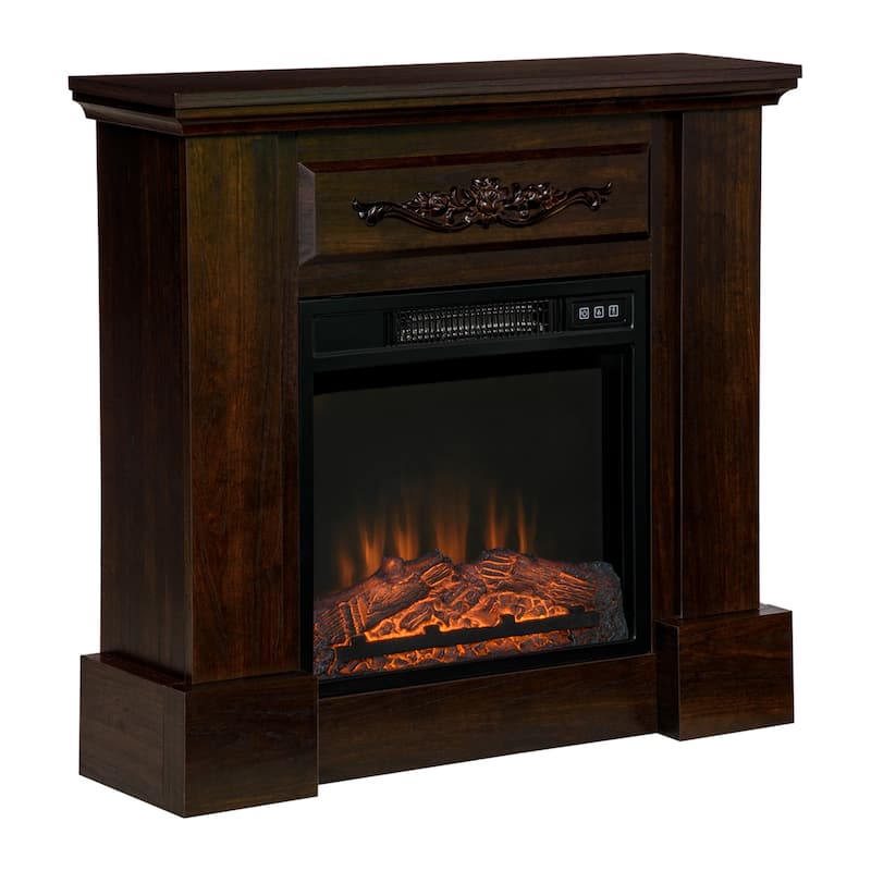 HOMCOM Electric Fireplace with Mantel, Freestanding Heater Corner Firebox with Log Hearth and Remote Control, 1400W