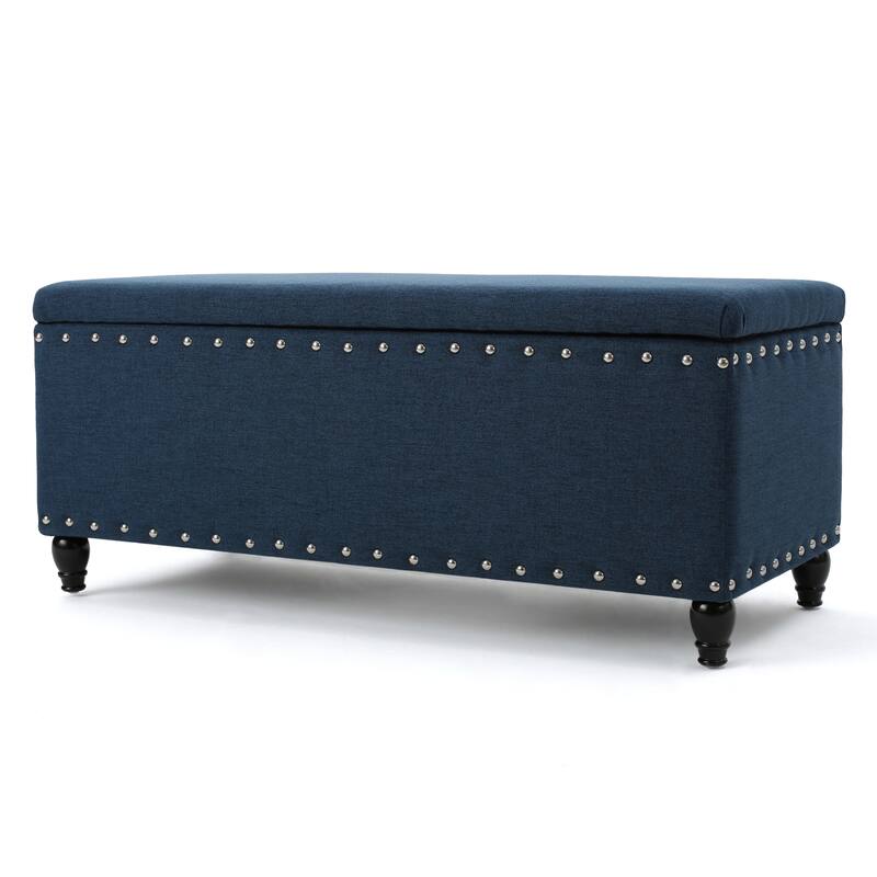 Navy Blue Polyester Storage Ottoman: Nautical Chic
