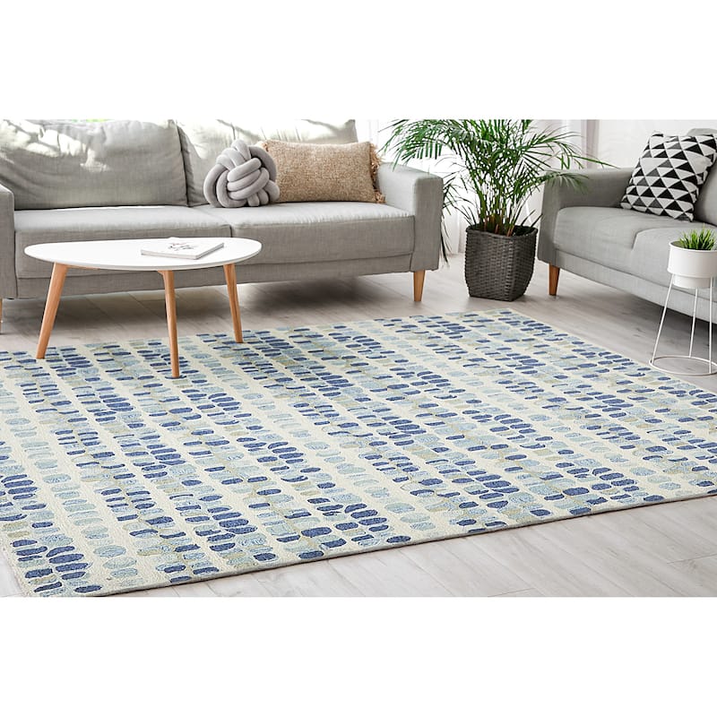 EXQUISITE RUGS Colorplay Hand-tufted New Zealand Wool Navy/Beige Area Rug.