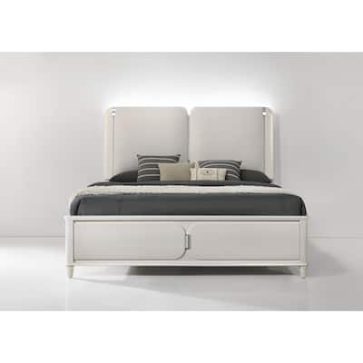 Laveda Light Gray Boucle & Pearl White Finish Bed w/LED(Only Bed)