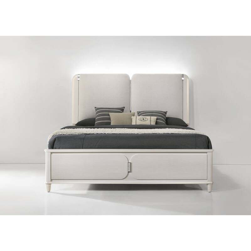 Queen Size Upholstered LED Platform Bed with Acrylic Legs - Light Gray,White