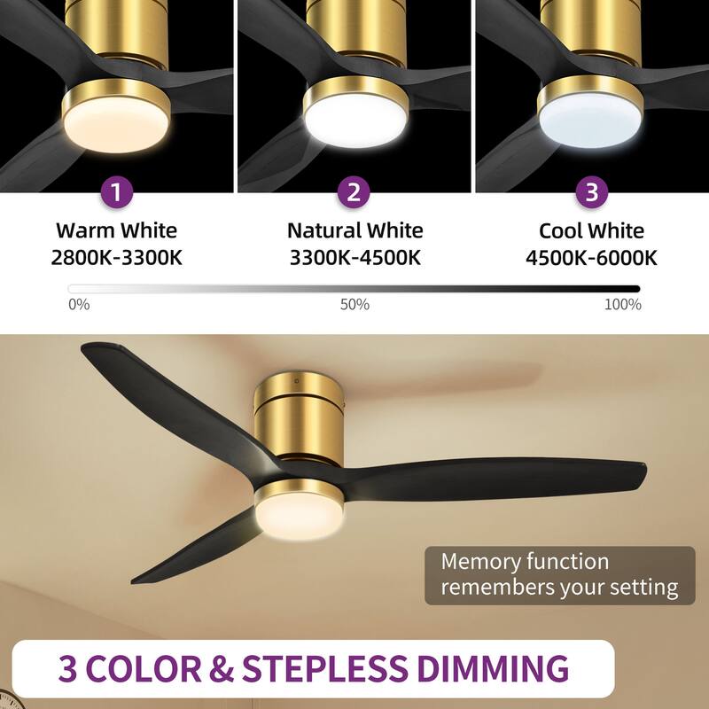 52 Inch Ceiling Fan with Light And Remote, 3 Wood Fan Blade