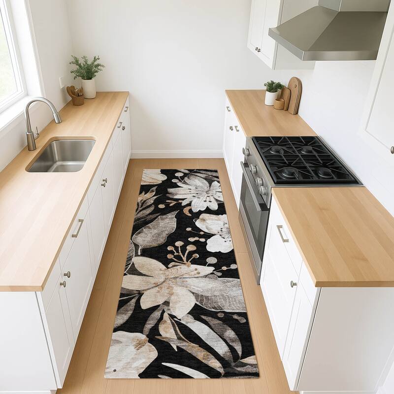 Machine Washable Indoor/ Outdoor Floral Chantille Rug