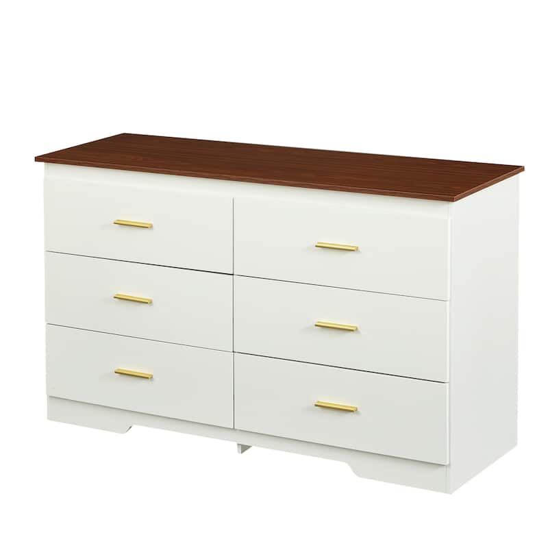 Modern Buffet Cabinet with 6 Storage Drawers and Gold Metal Handles for Dining Room, Living Room, Kitchen
