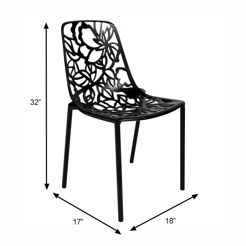 Devon Aluminum Floral Cutout Stackable Dining Chair for Dining Room, Patio, or Garden