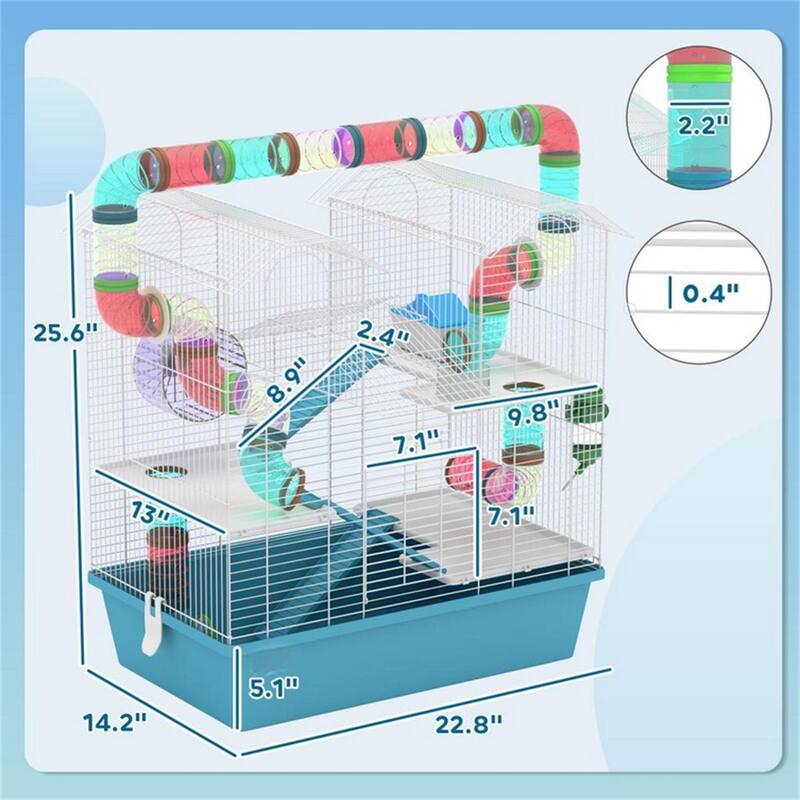 Small Pet Habitat Cage with Stand, Doors, Ramp & Shelf Storage - 22.8" L x 14.2" W x 25.6" H