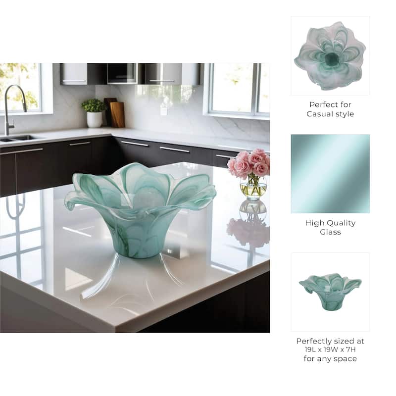 Swirl Flower-Shaped Glass Decorative Accent Bowl Home Decor -Blue