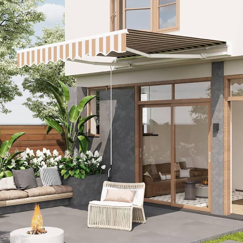 10'x8' Retractable Waterproof Patio Awning, Sun Shade Awning with Manual Crank Handle - N/A