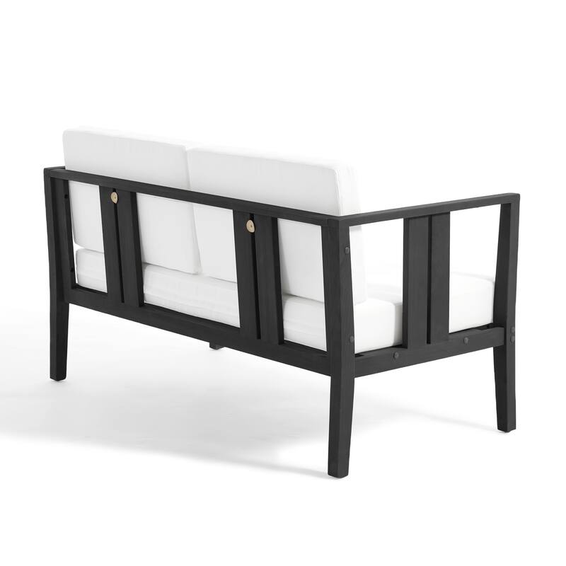 Casual 53"W Outdoor Patio Loveseat Set In Solid Teak Wood with Cushion